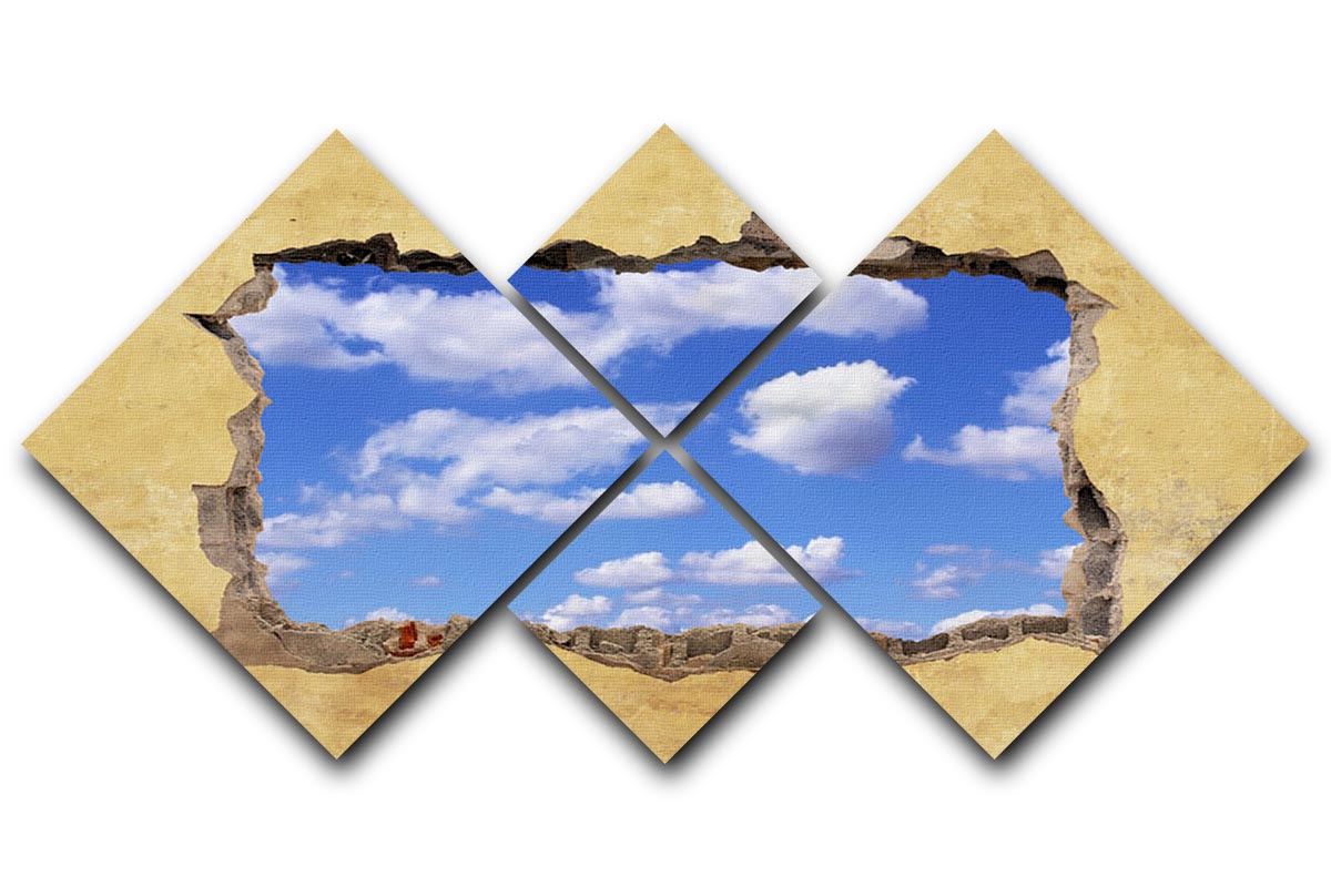 A Hole in a Wall with Blue Sky 4 Square Multi Panel Canvas - Canvas Art Rocks - 1