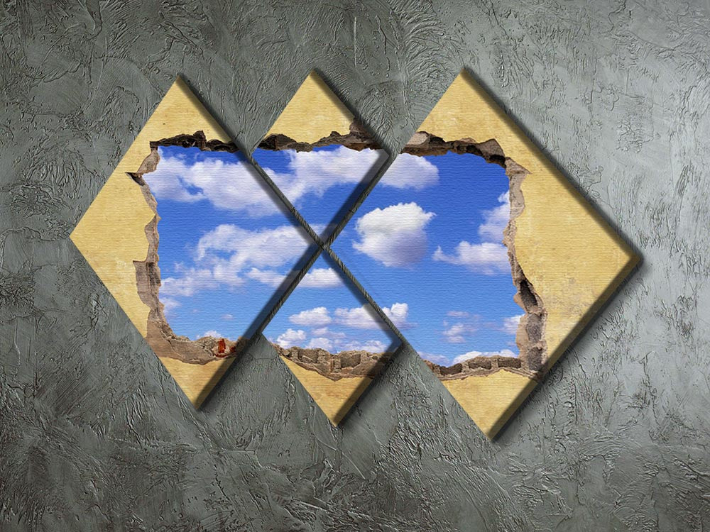 A Hole in a Wall with Blue Sky 4 Square Multi Panel Canvas - Canvas Art Rocks - 2
