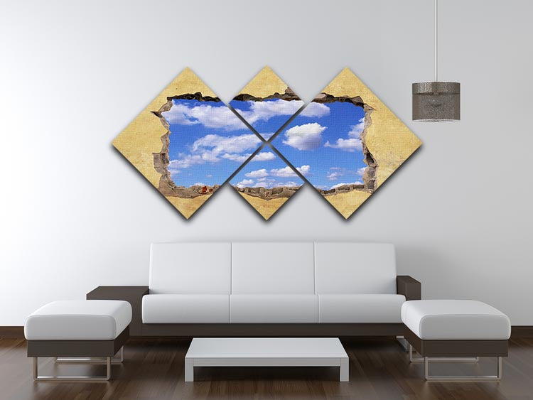 A Hole in a Wall with Blue Sky 4 Square Multi Panel Canvas - Canvas Art Rocks - 3