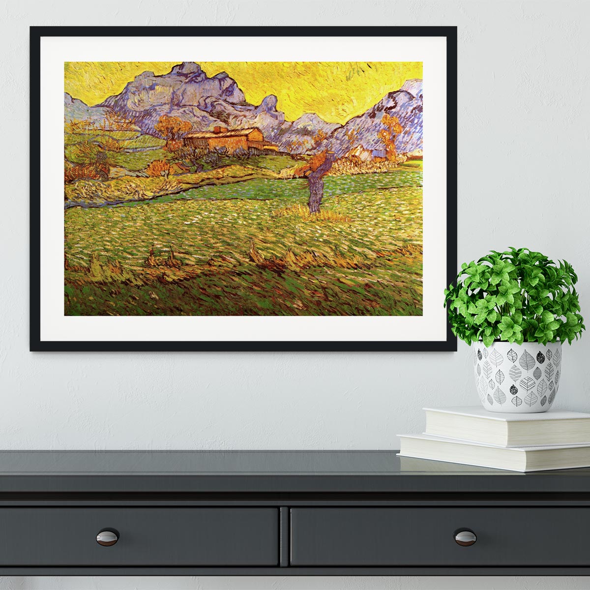 A Meadow in the Mountains Le Mas de Saint-Paul by Van Gogh Framed Print - Canvas Art Rocks - 1
