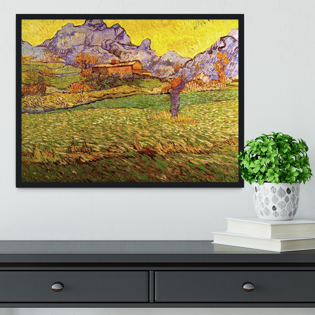 A Meadow in the Mountains Le Mas de Saint-Paul by Van Gogh Framed Print - Canvas Art Rocks - 2