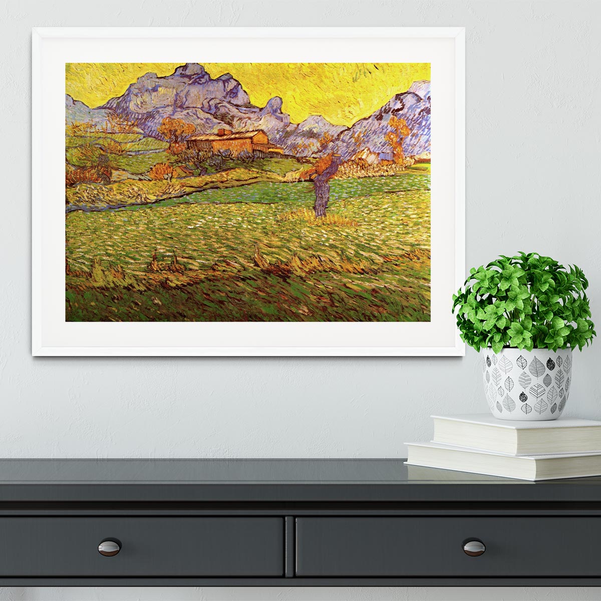 A Meadow in the Mountains Le Mas de Saint-Paul by Van Gogh Framed Print - Canvas Art Rocks - 5