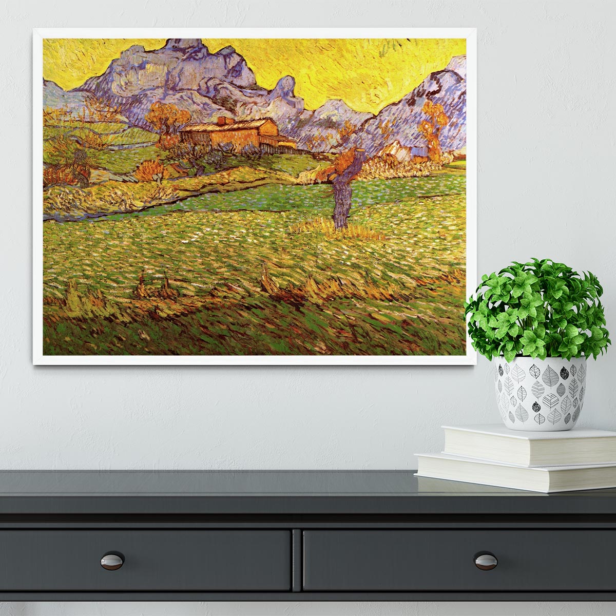 A Meadow in the Mountains Le Mas de Saint-Paul by Van Gogh Framed Print - Canvas Art Rocks -6