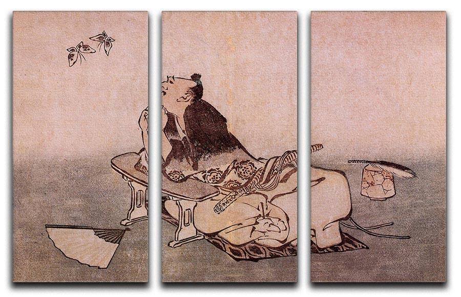 A Philospher looking at two butterflies by Hokusai 3 Split Panel Canvas Print - Canvas Art Rocks - 1
