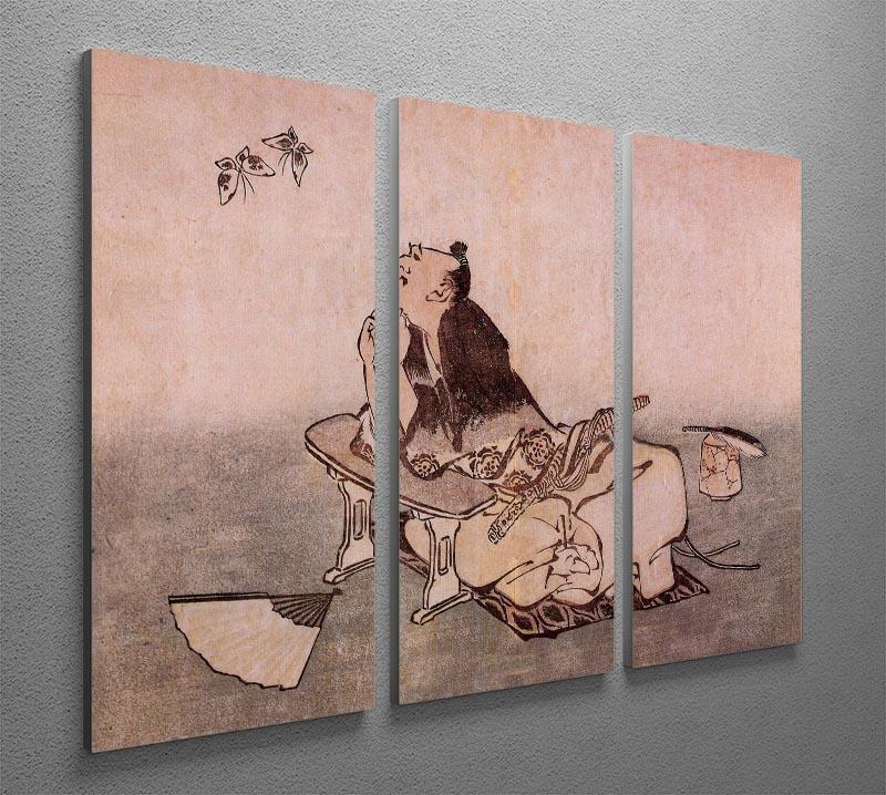 A Philospher looking at two butterflies by Hokusai 3 Split Panel Canvas Print - Canvas Art Rocks - 2
