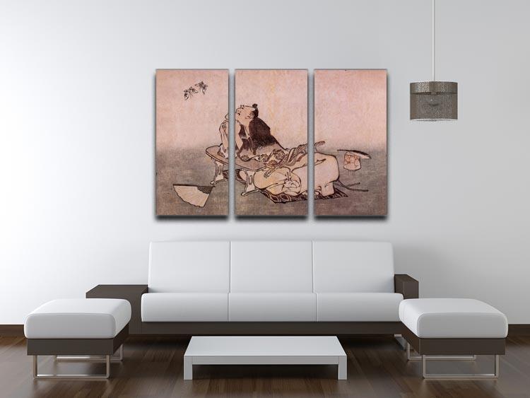 A Philospher looking at two butterflies by Hokusai 3 Split Panel Canvas Print - Canvas Art Rocks - 3