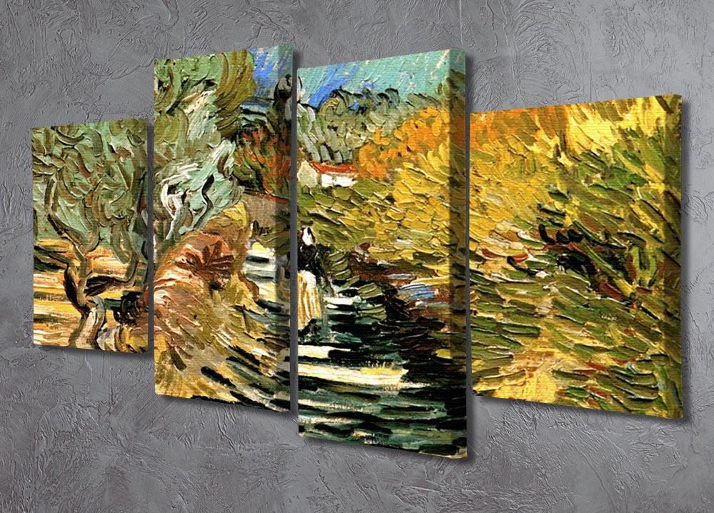 A Road at Saint-Remy with Female Figure by Van Gogh 4 Split Panel Canvas - Canvas Art Rocks - 2