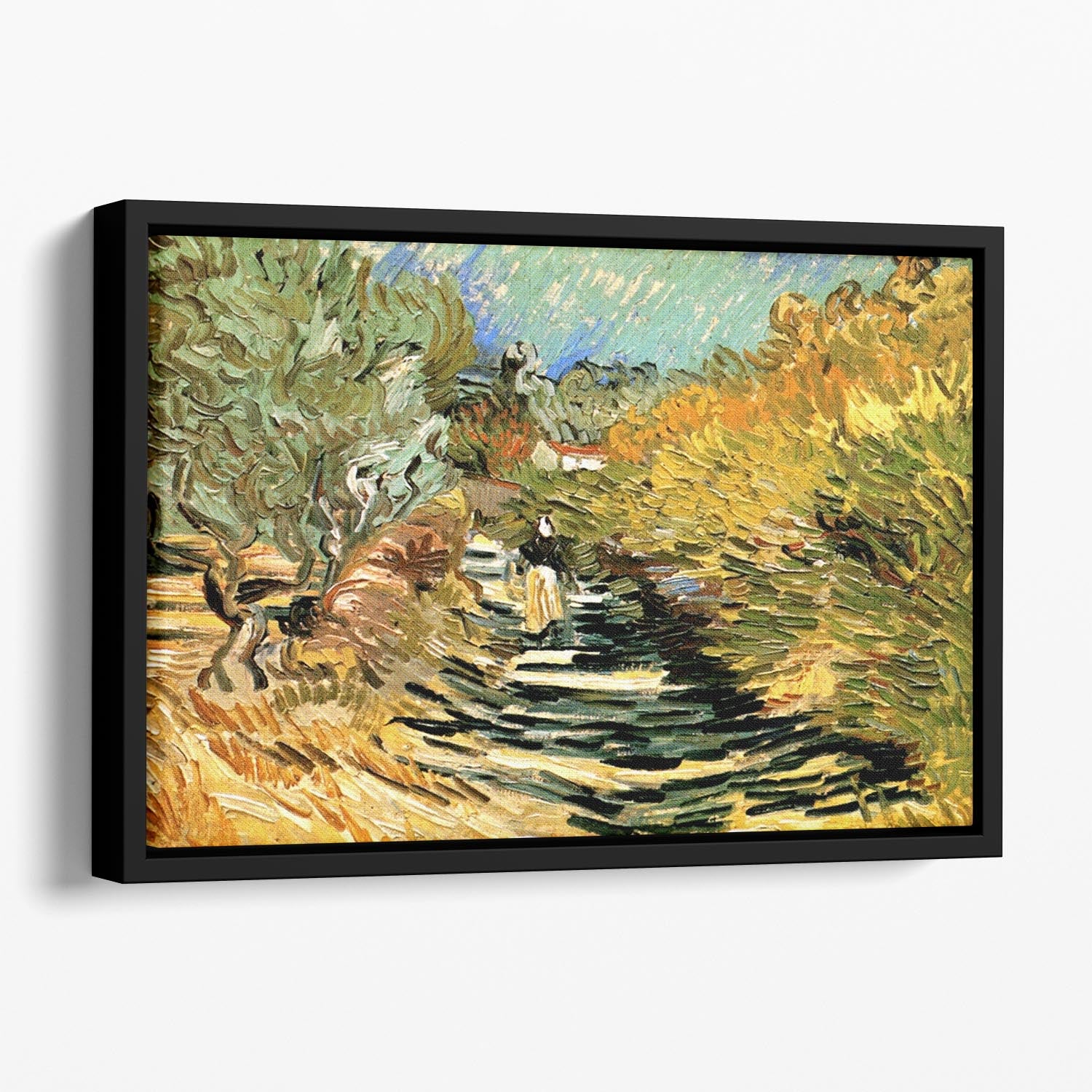 A Road at Saint-Remy with Female Figure by Van Gogh Floating Framed Canvas