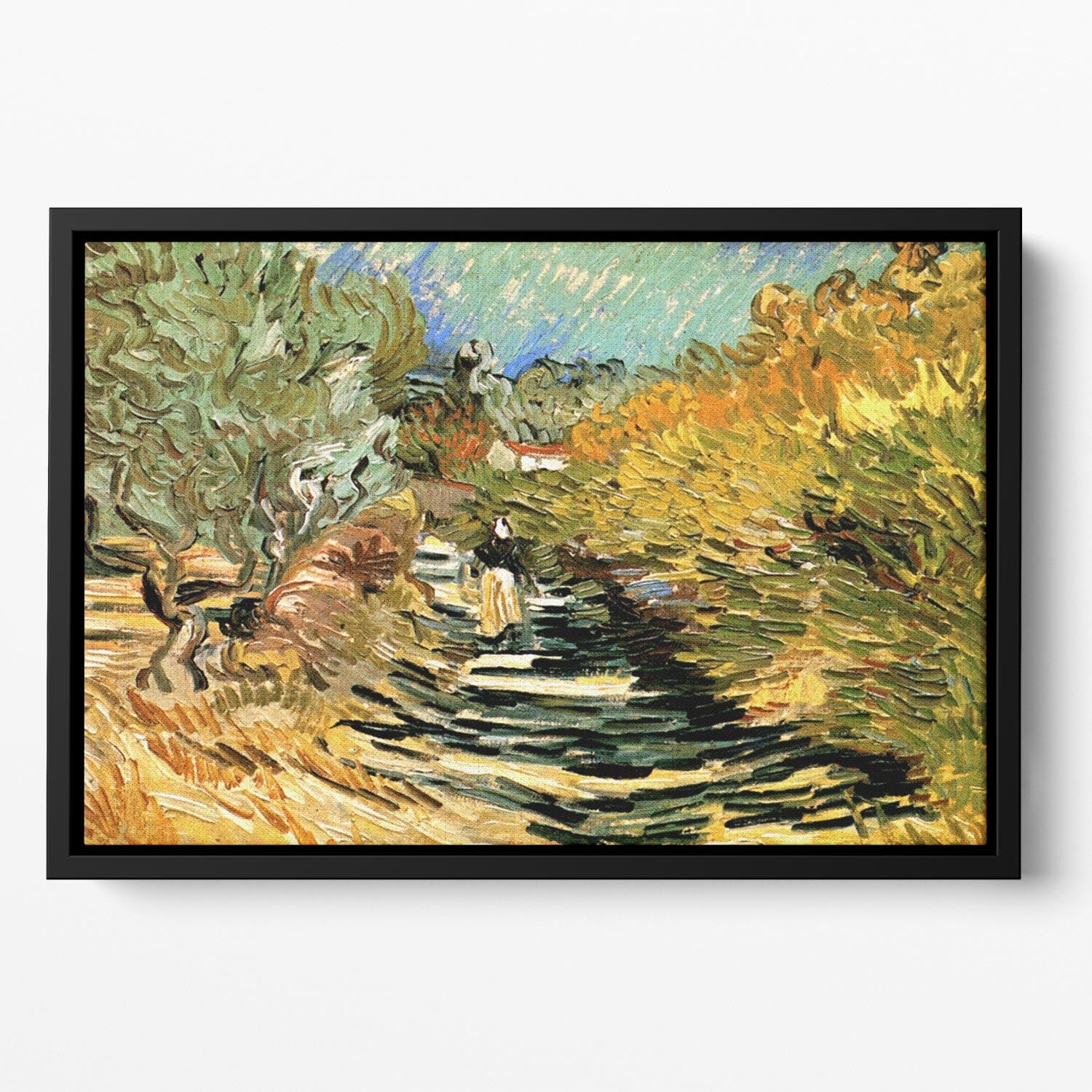 A Road at Saint-Remy with Female Figure by Van Gogh Floating Framed Canvas