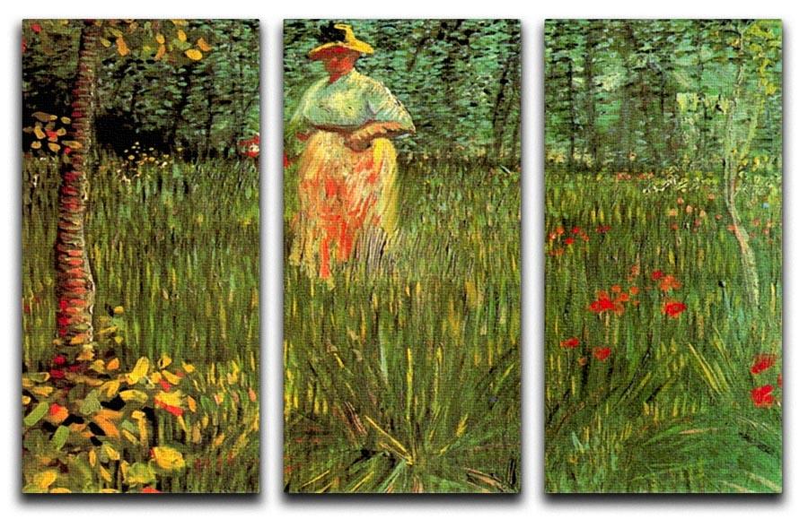 A Woman Walking in a Garden by Van Gogh 3 Split Panel Canvas Print - Canvas Art Rocks - 4