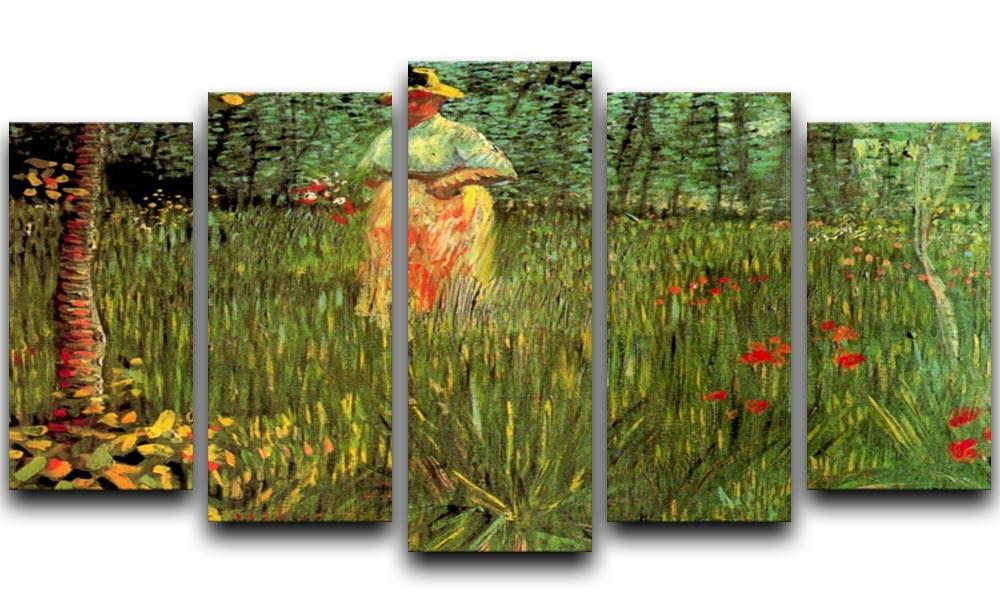 A Woman Walking in a Garden by Van Gogh 5 Split Panel Canvas  - Canvas Art Rocks - 1