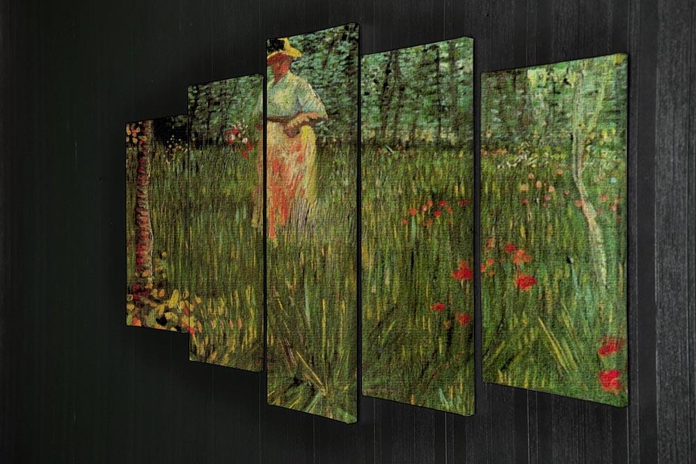 A Woman Walking in a Garden by Van Gogh 5 Split Panel Canvas - Canvas Art Rocks - 2