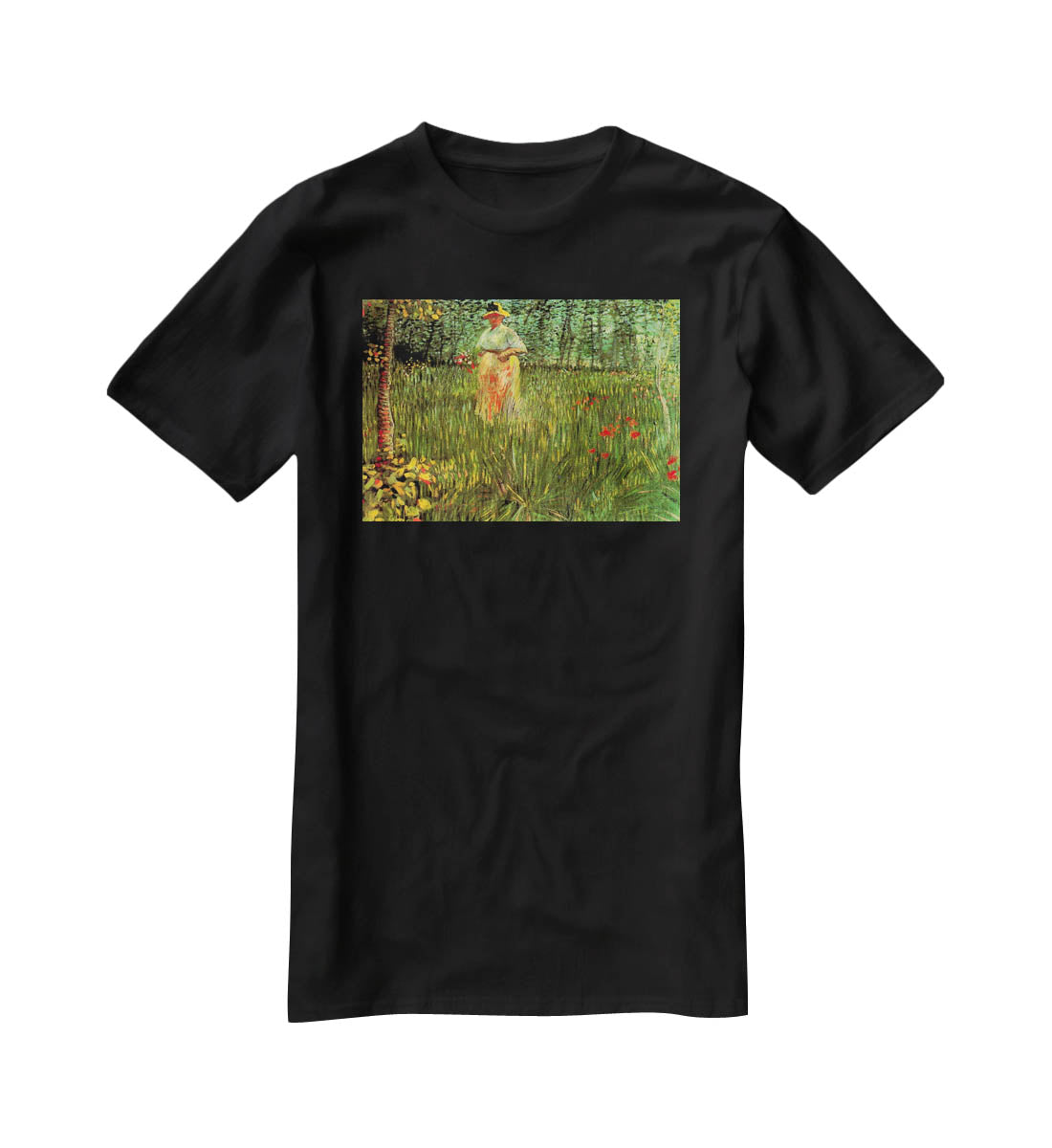 A Woman Walking in a Garden by Van Gogh T-Shirt - Canvas Art Rocks - 1