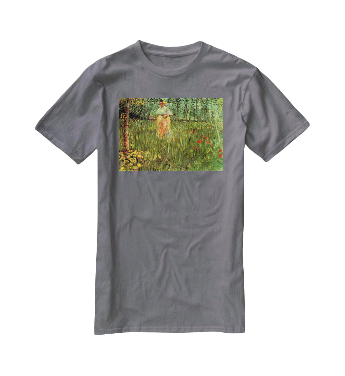 A Woman Walking in a Garden by Van Gogh T-Shirt - Canvas Art Rocks - 3