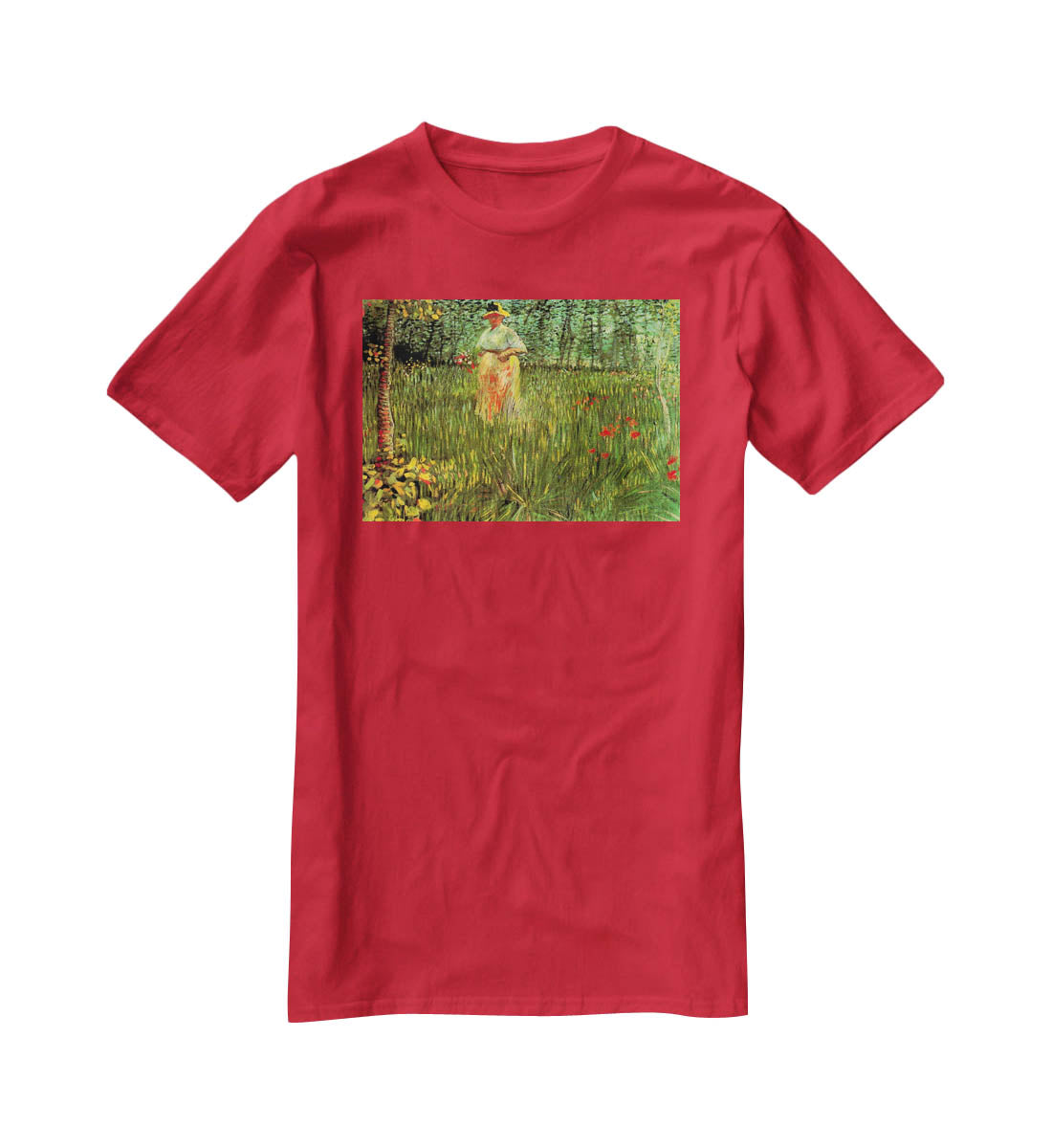 A Woman Walking in a Garden by Van Gogh T-Shirt - Canvas Art Rocks - 4