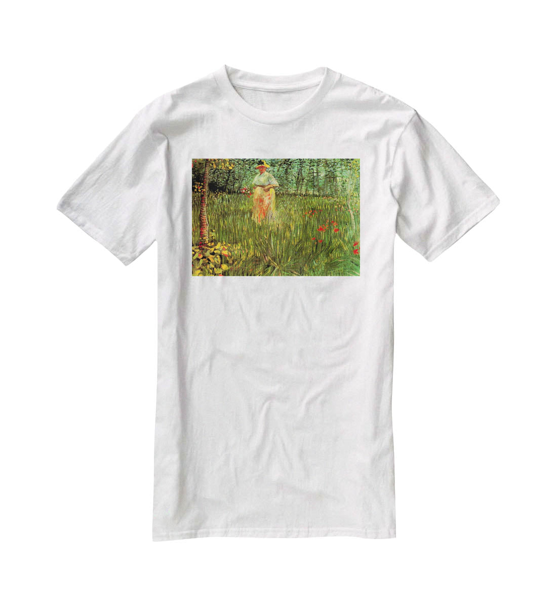 A Woman Walking in a Garden by Van Gogh T-Shirt - Canvas Art Rocks - 5
