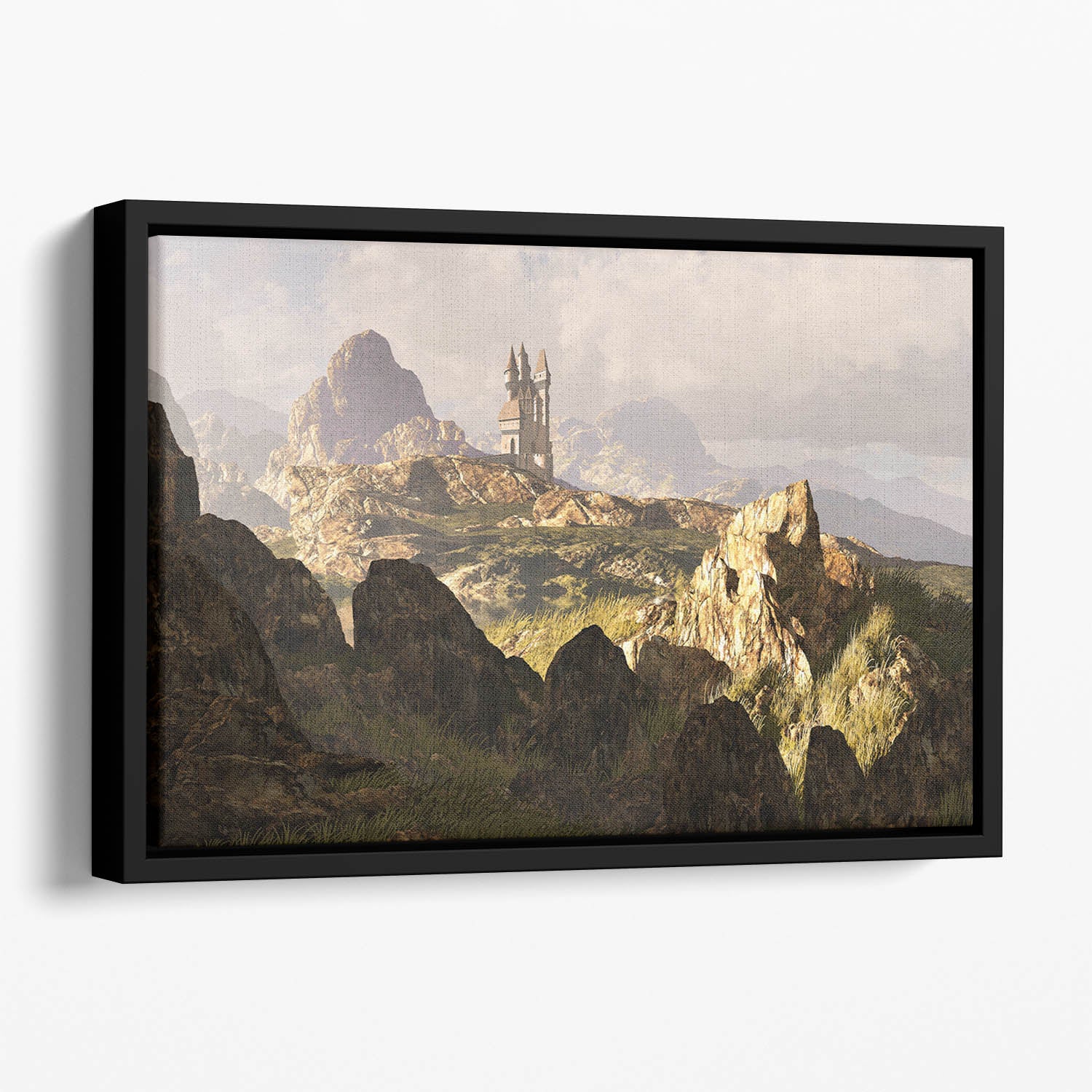A distance medieval castle Floating Framed Canvas
