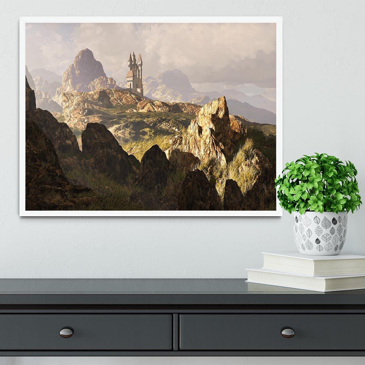 A distance medieval castle Framed Print - Canvas Art Rocks -6
