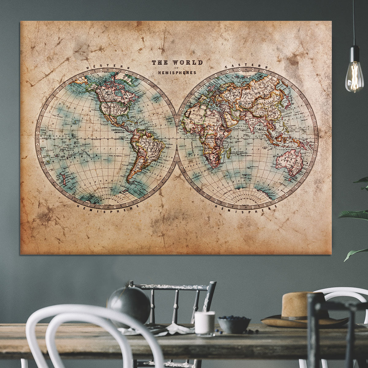 A genuine old stained World map Canvas Print or Poster - Canvas Art Rocks - 3