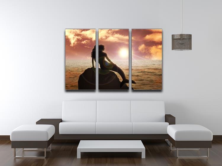 A mermaid sitting 3 Split Panel Canvas Print - Canvas Art Rocks - 3
