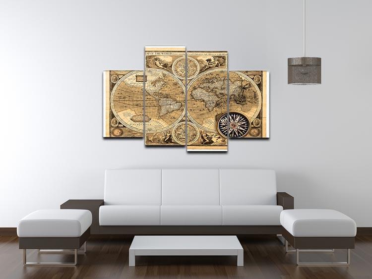 A new and accvrat map of the world 4 Split Panel Canvas  - Canvas Art Rocks - 3
