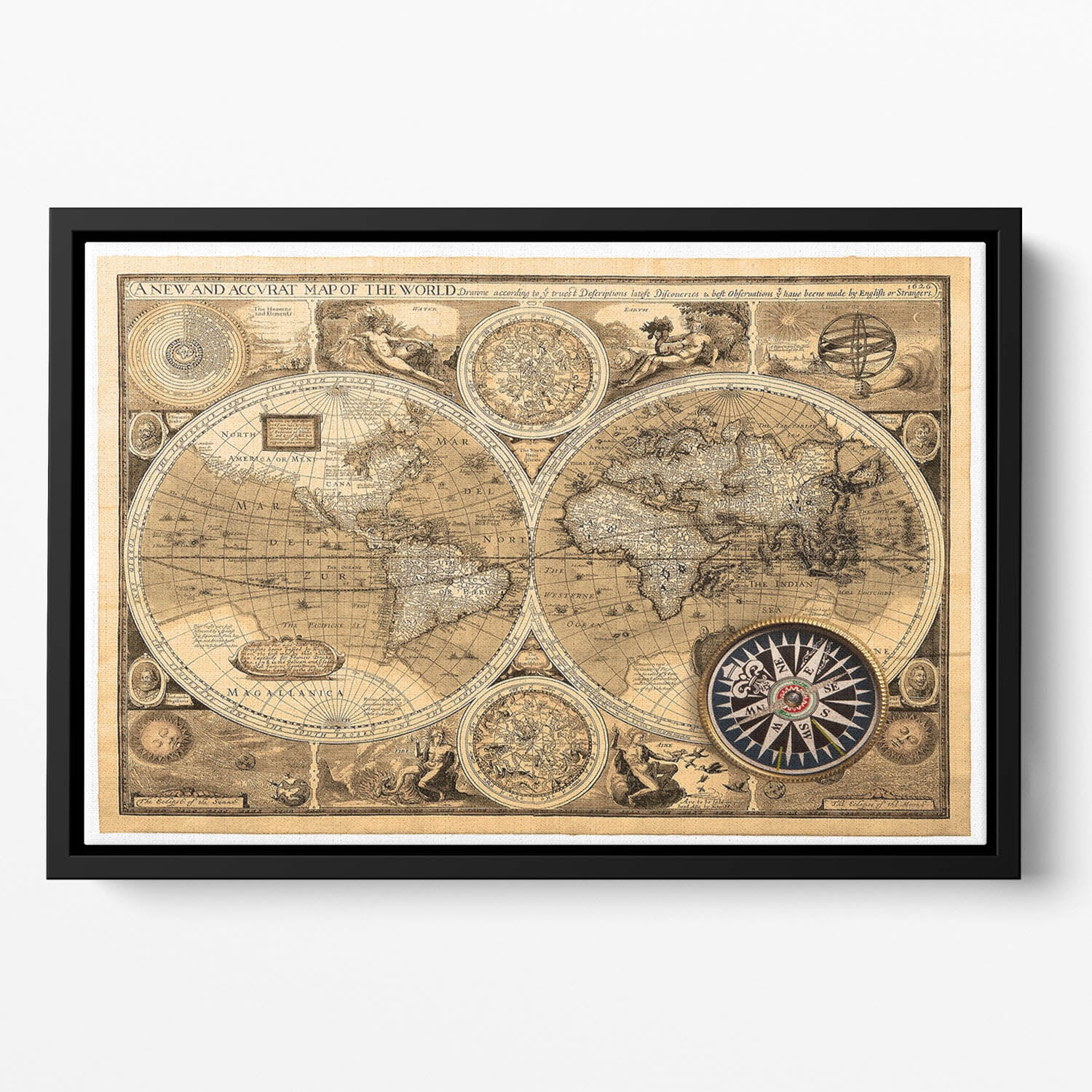 A new and accvrat map of the world Floating Framed Canvas