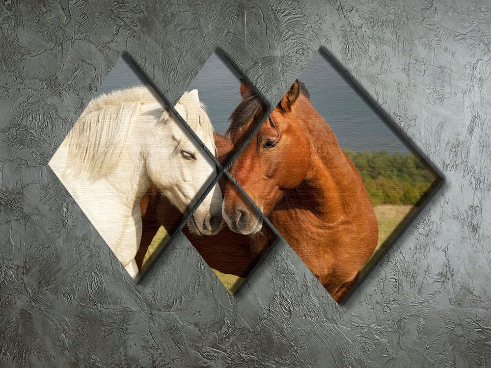 A pair of horses showing affection 4 Square Multi Panel Canvas - Canvas Art Rocks - 2