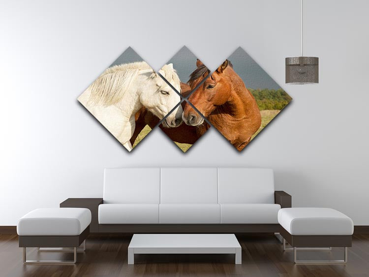 A pair of horses showing affection 4 Square Multi Panel Canvas - Canvas Art Rocks - 3
