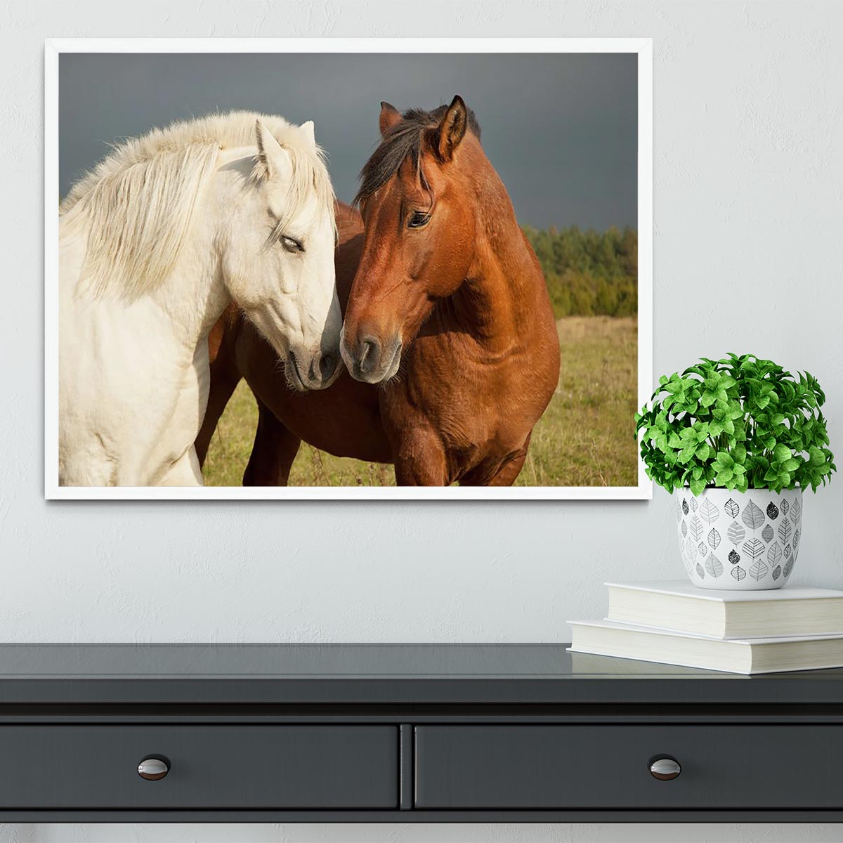 A pair of horses showing affection Framed Print - Canvas Art Rocks -6