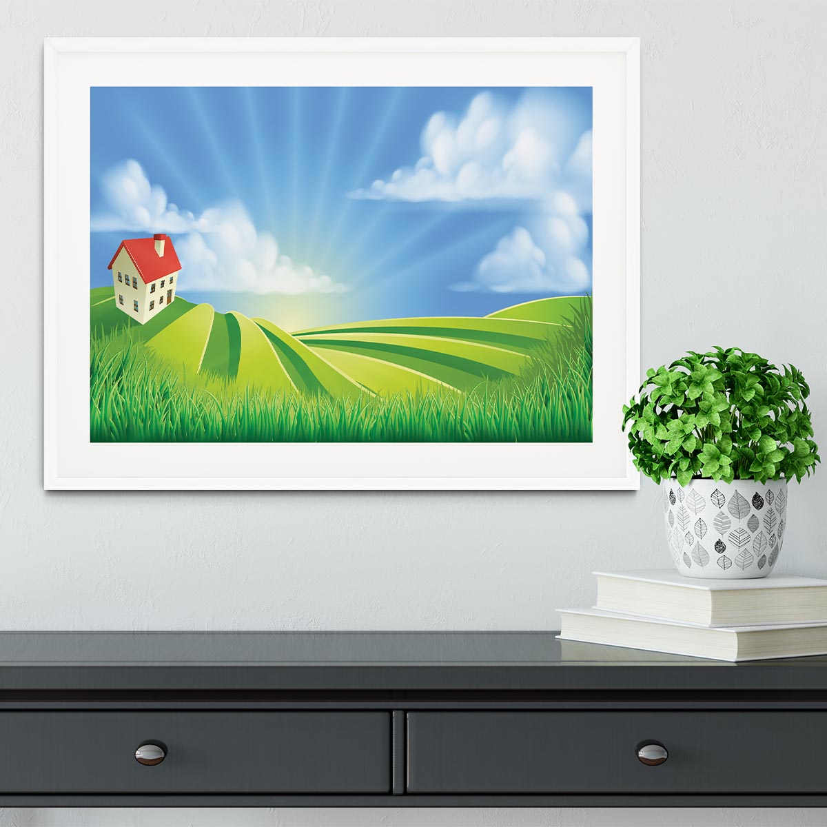 A rolling hills fields farm sunrise Framed Print - Canvas Art Rocks - 5