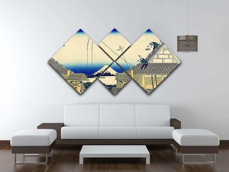A sketch of the Mitsui shop by Hokusai 4 Square Multi Panel Canvas - Canvas Art Rocks - 3