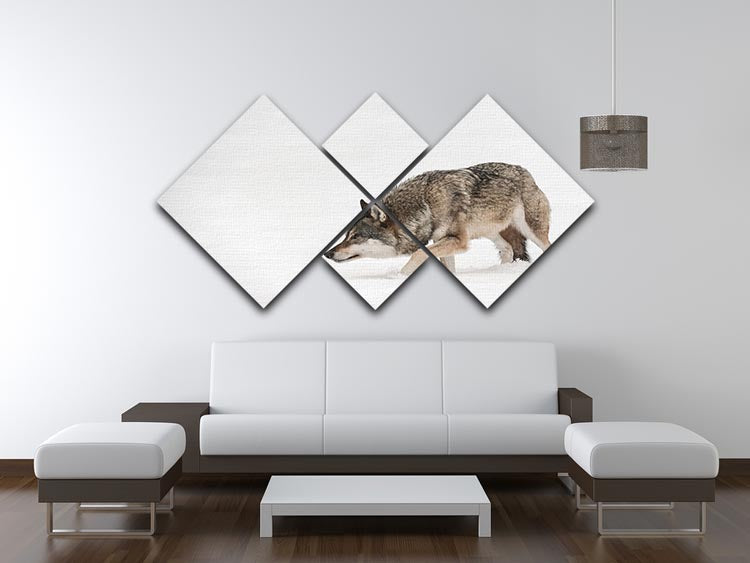 A solitary lone wolf prowls through snow 4 Square Multi Panel Canvas - Canvas Art Rocks - 3