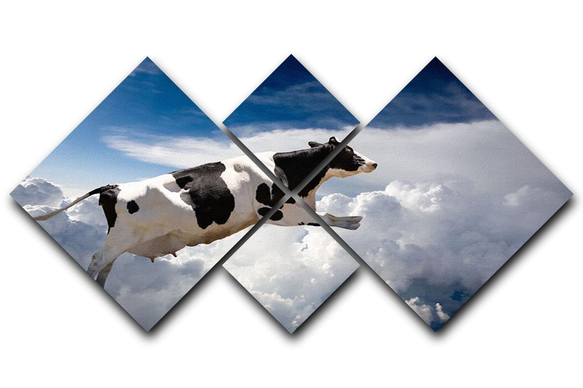 A super cow flying over clouds 4 Square Multi Panel Canvas - Canvas Art Rocks - 1