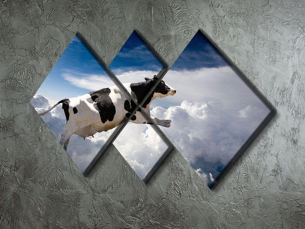 A super cow flying over clouds 4 Square Multi Panel Canvas - Canvas Art Rocks - 2