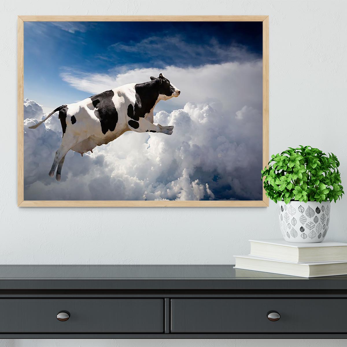 A super cow flying over clouds Framed Print - Canvas Art Rocks - 4
