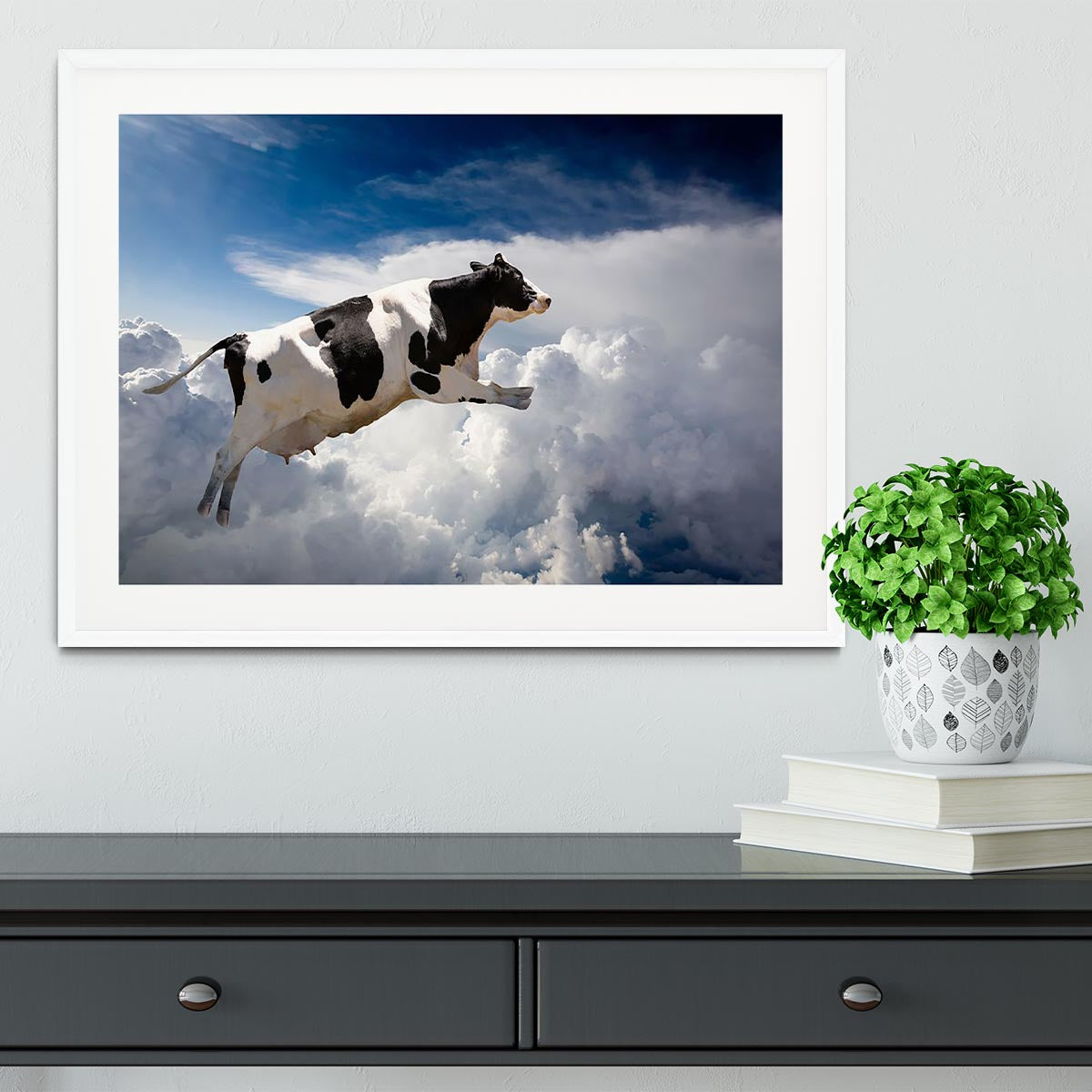 A super cow flying over clouds Framed Print - Canvas Art Rocks - 5