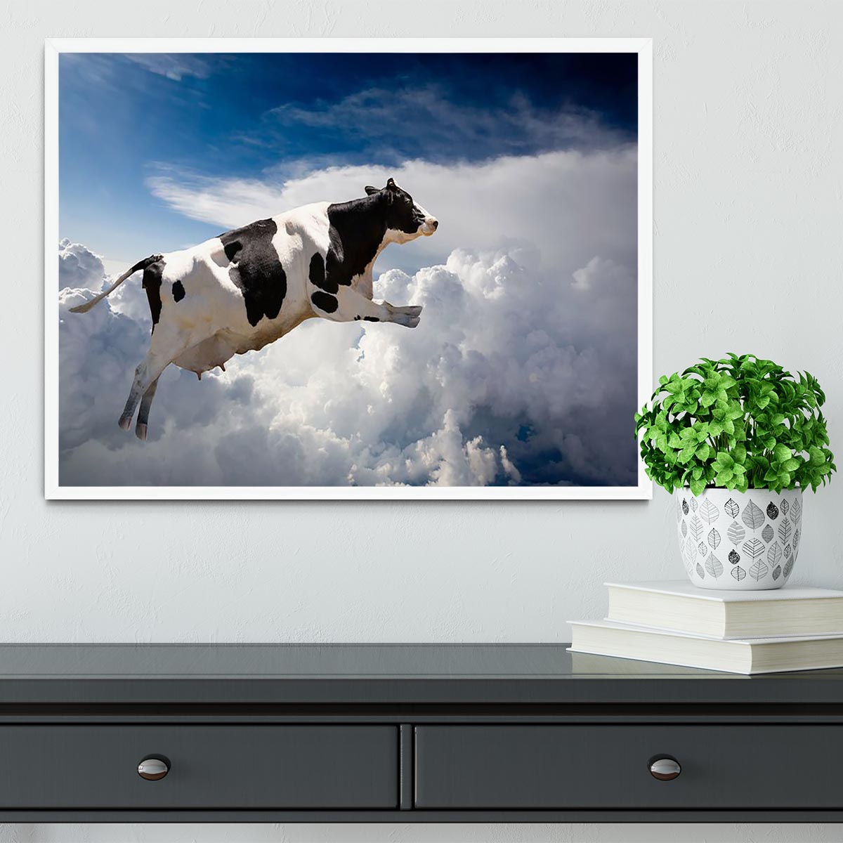 A super cow flying over clouds Framed Print - Canvas Art Rocks -6