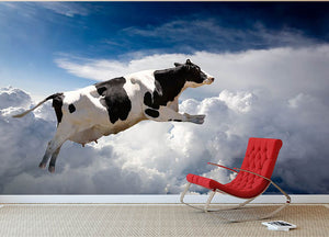 A super cow flying over clouds Wall Mural Wallpaper - Canvas Art Rocks - 2