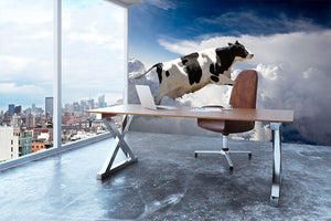 A super cow flying over clouds Wall Mural Wallpaper - Canvas Art Rocks - 3