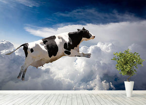 A super cow flying over clouds Wall Mural Wallpaper - Canvas Art Rocks - 4