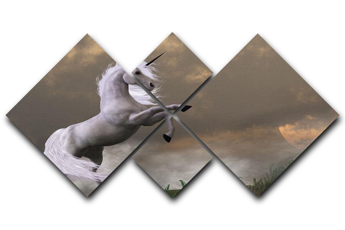 A unicorn stag asserts its power 4 Square Multi Panel Canvas  - Canvas Art Rocks - 1