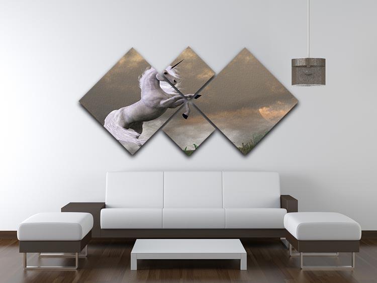 A unicorn stag asserts its power 4 Square Multi Panel Canvas  - Canvas Art Rocks - 3