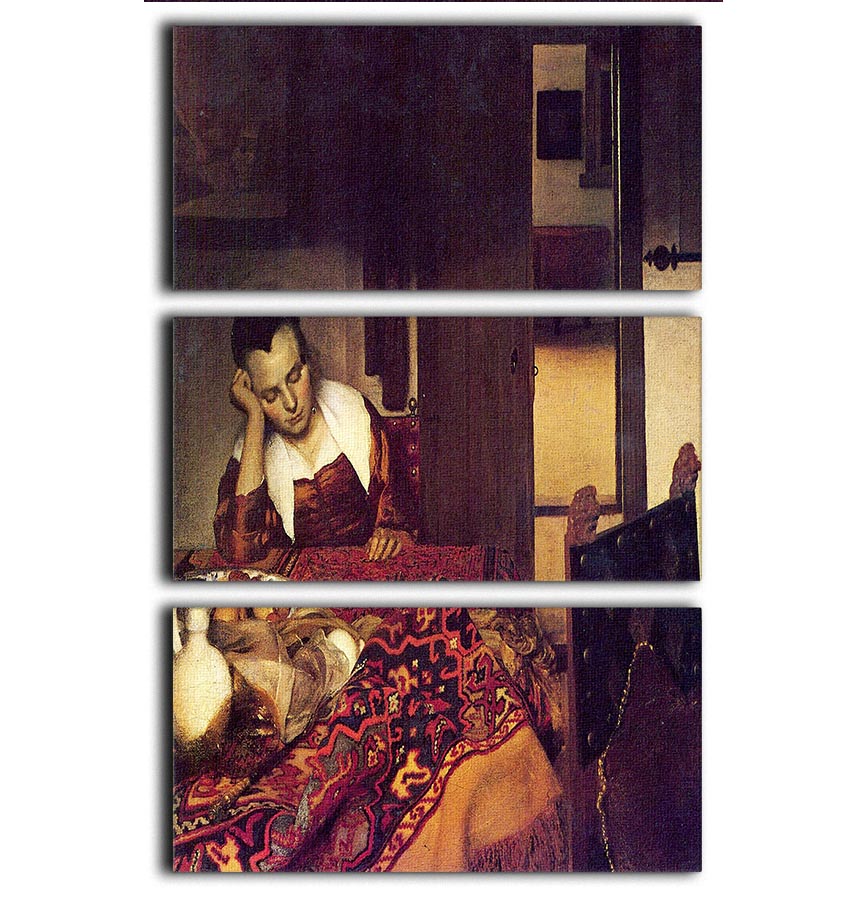 A woman asleep by Vermeer 3 Split Panel Canvas Print - Canvas Art Rocks - 1