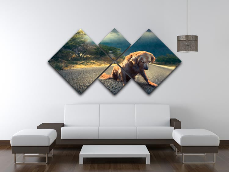 Abandoned dog in the middle of the road 4 Square Multi Panel Canvas - Canvas Art Rocks - 3