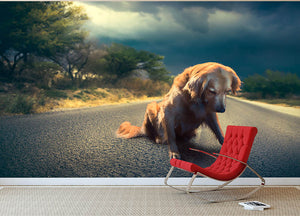 Abandoned dog in the middle of the road Wall Mural Wallpaper - Canvas Art Rocks - 2