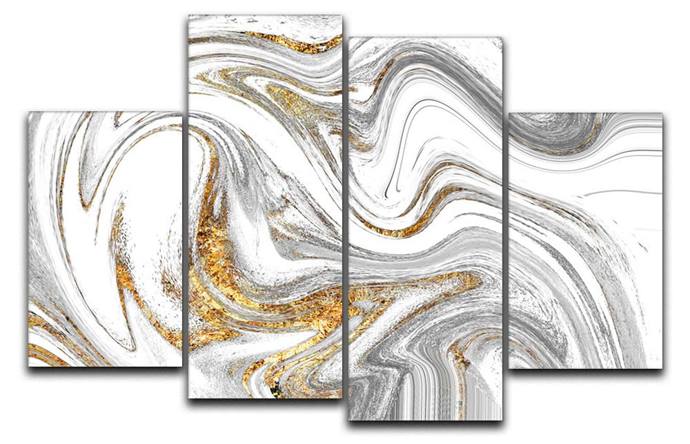 Abstract Swirled White Grey and Gold Marble 4 Split Panel Canvas - Canvas Art Rocks - 1