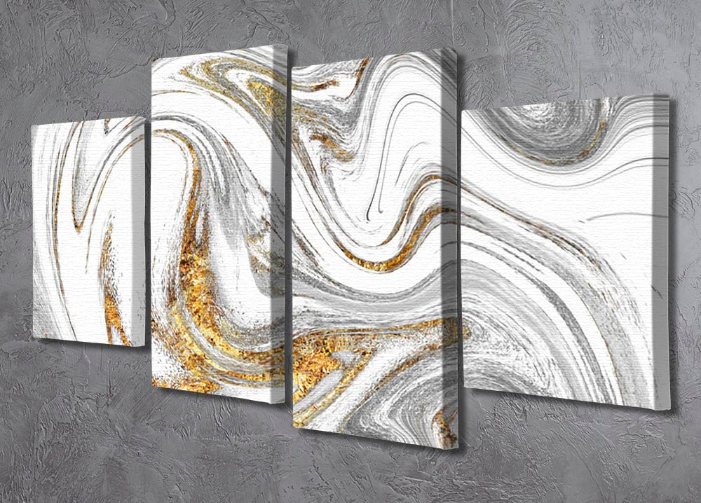 Abstract Swirled White Grey and Gold Marble 4 Split Panel Canvas - Canvas Art Rocks - 2