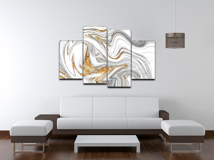 Abstract Swirled White Grey and Gold Marble 4 Split Panel Canvas - Canvas Art Rocks - 3