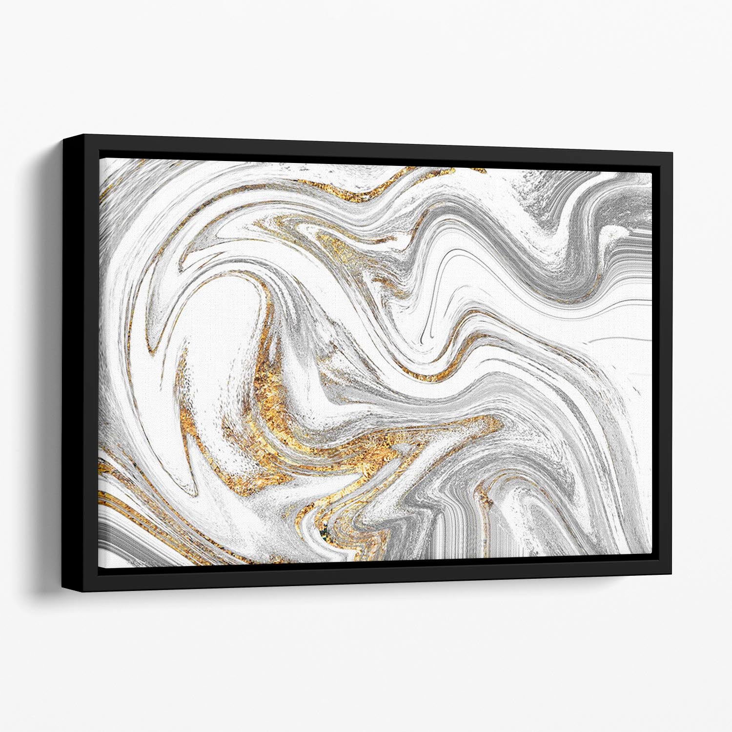 Abstract Swirled White Grey and Gold Marble Floating Framed Canvas - Canvas Art Rocks - 1