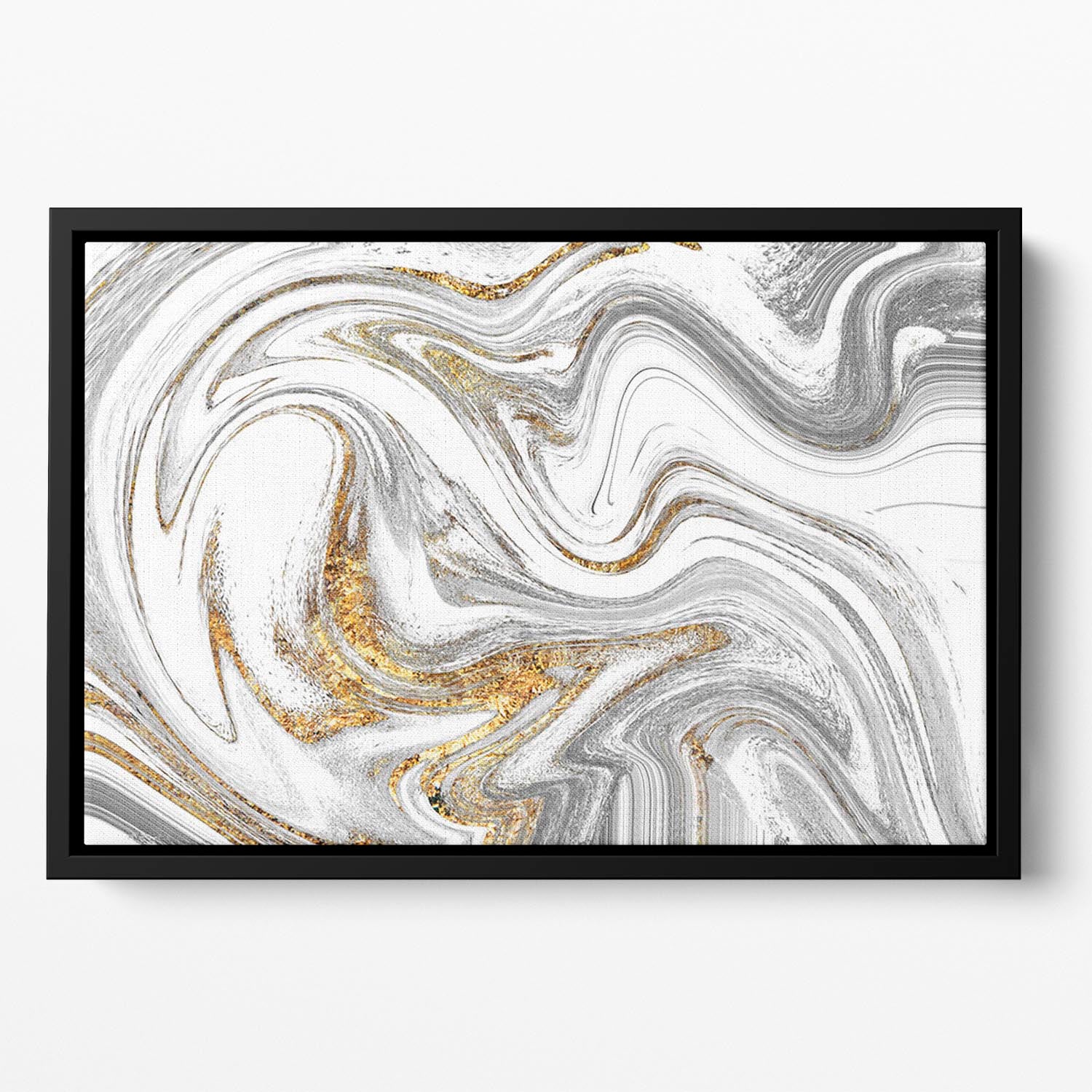 Abstract Swirled White Grey and Gold Marble Floating Framed Canvas - Canvas Art Rocks - 2